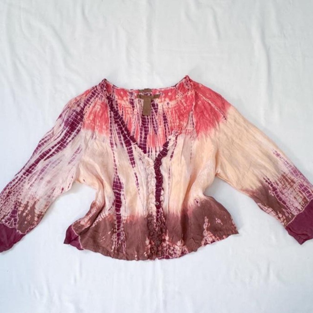 Vintage Old Navy Silk Tie Dye whimsy Blouse Womens Size XL - Picture 1 of 7